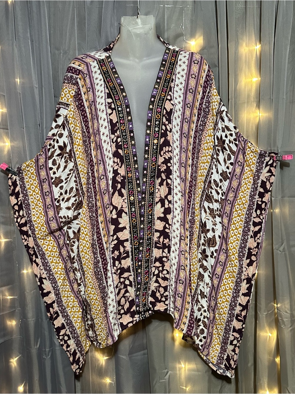 Style & Co. multi pattern boho kimono cover up Sz 2X